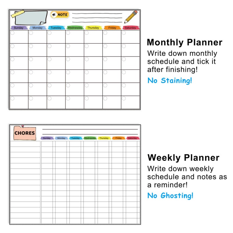 Feela Magnetic Dry Erase 2025 Calendar Kit, 4 Pack Feela Magnetic Whiteboard Calendar for Refrigerator Includes 2 Large 17''x13'' Monthly Chalkboard 1 Grocery List 1 DIY Note for Home Office - Image 3